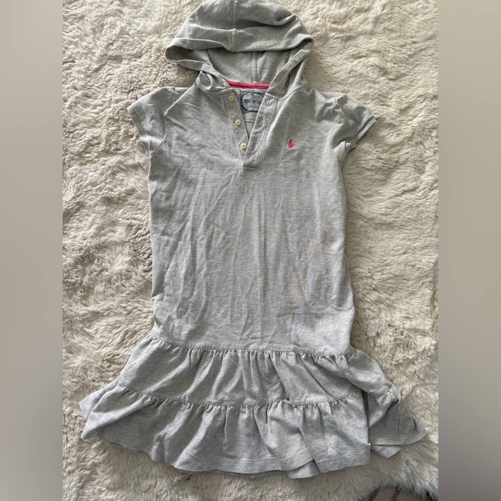 Ralph Lauren Heather Gray Hooded Polo Dress with Pink Logo (sz Large 12-14)